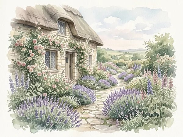 A tranquil English cottage garden bench at a residential care home