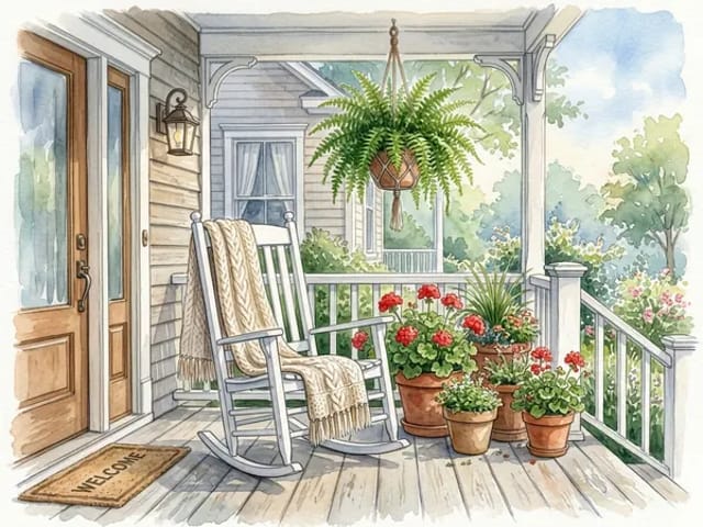 Illustration of a welcoming senior care home front porch