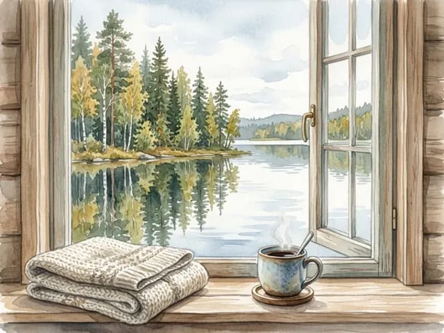 Illustration of a Canadian senior care home with lakeside window