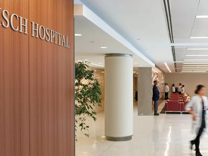 Tisch Hospital lobby on NYU Langone’s exact campus page; photo date and present condition unconfirmed